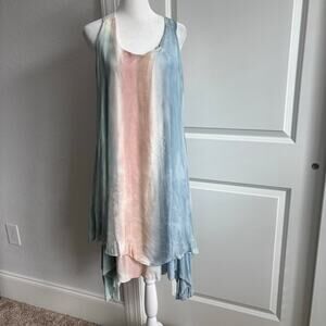 Made in Italy Women’s Silk Pastel Lagenlook Asymmetrical Hem Dress Sz L